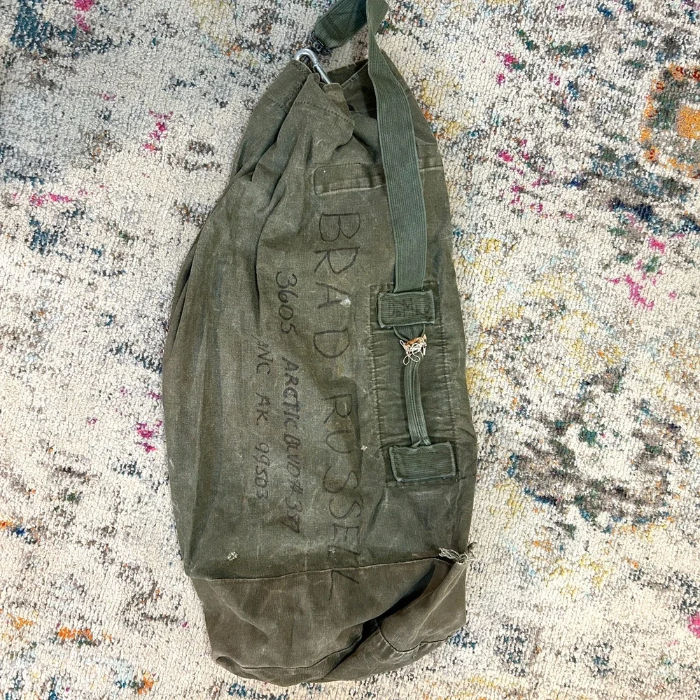 Vintage US Military Canvas Duffel Sea Bag Olive Drab Army Green USGI Gear